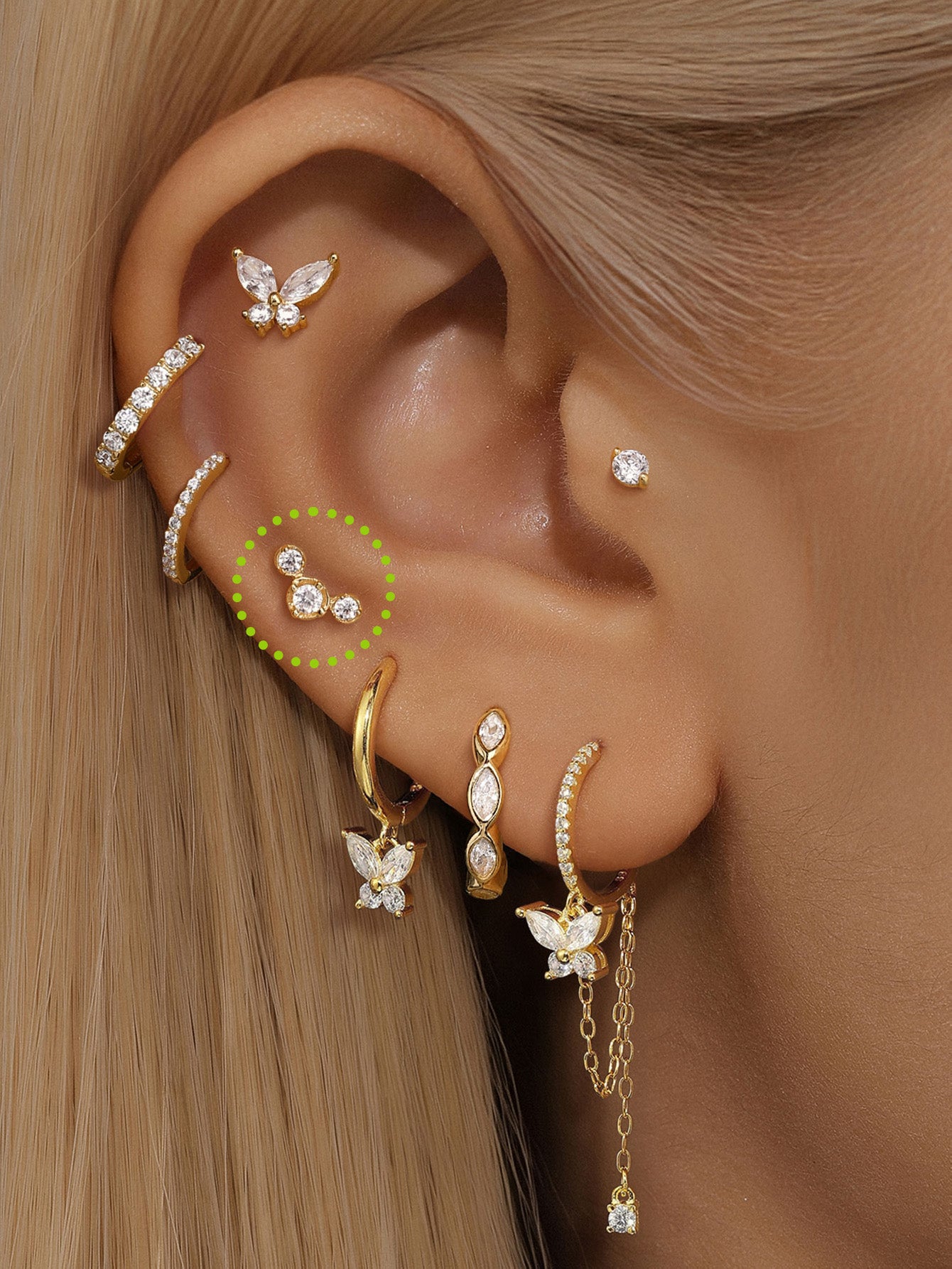 925 Sterling Silver Trio Bezel Zircon Threaded Ear Piercing Stud-aurivna