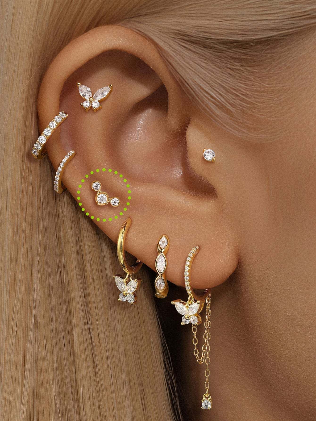 925 Sterling Silver Trio Bezel Zircon Threaded Ear Piercing Stud-aurivna