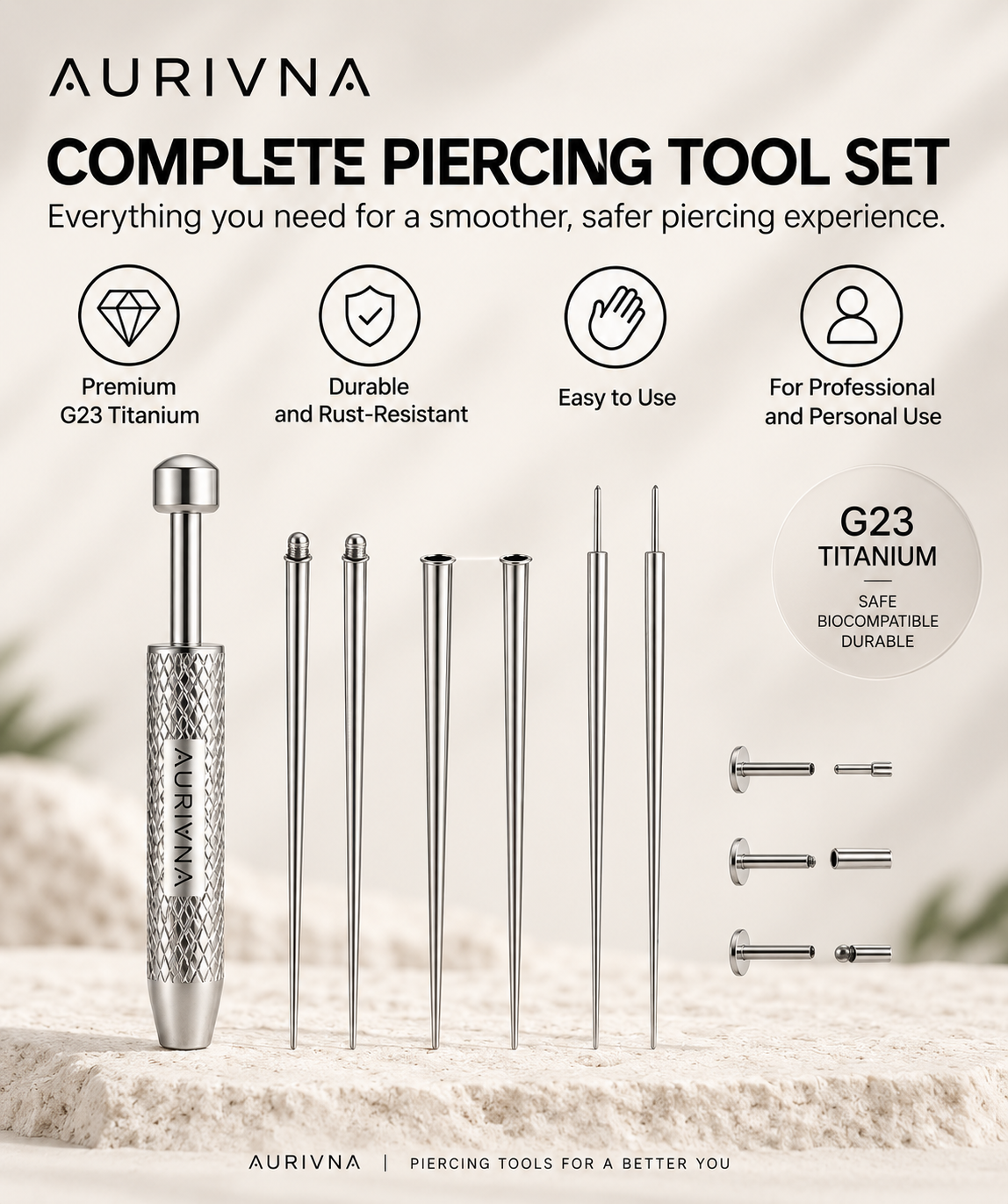 AURIVNA Complete G23 Titanium Piercing Tool Set