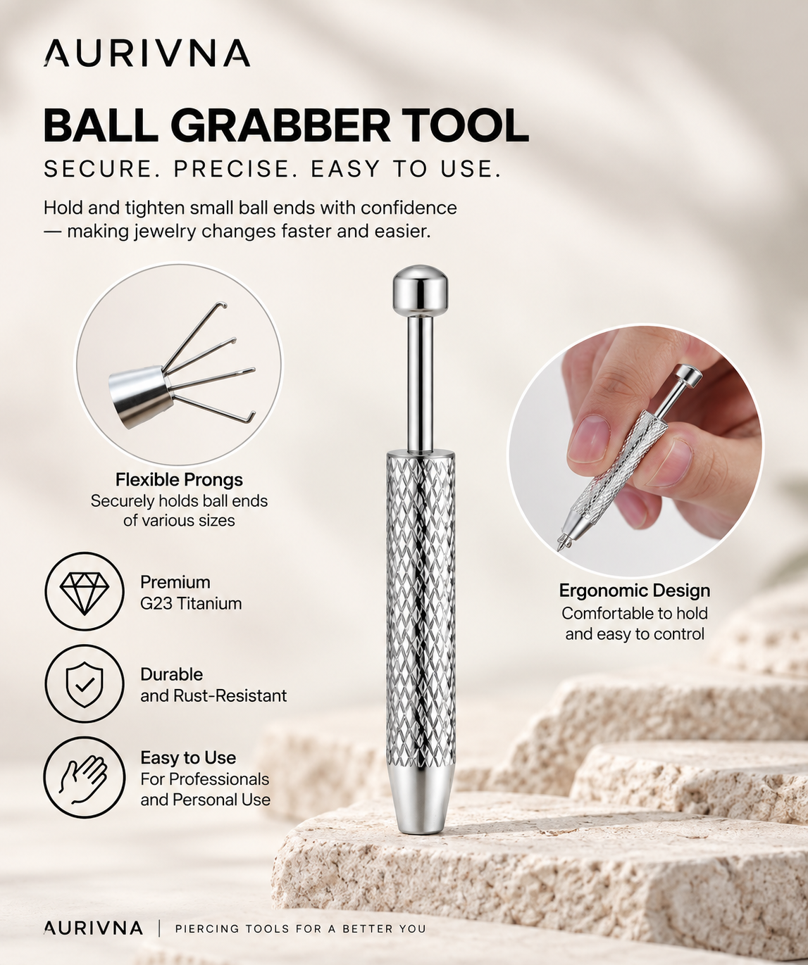 AURIVNA Ball Grabber Tool - G23 Titanium Piercing Tool