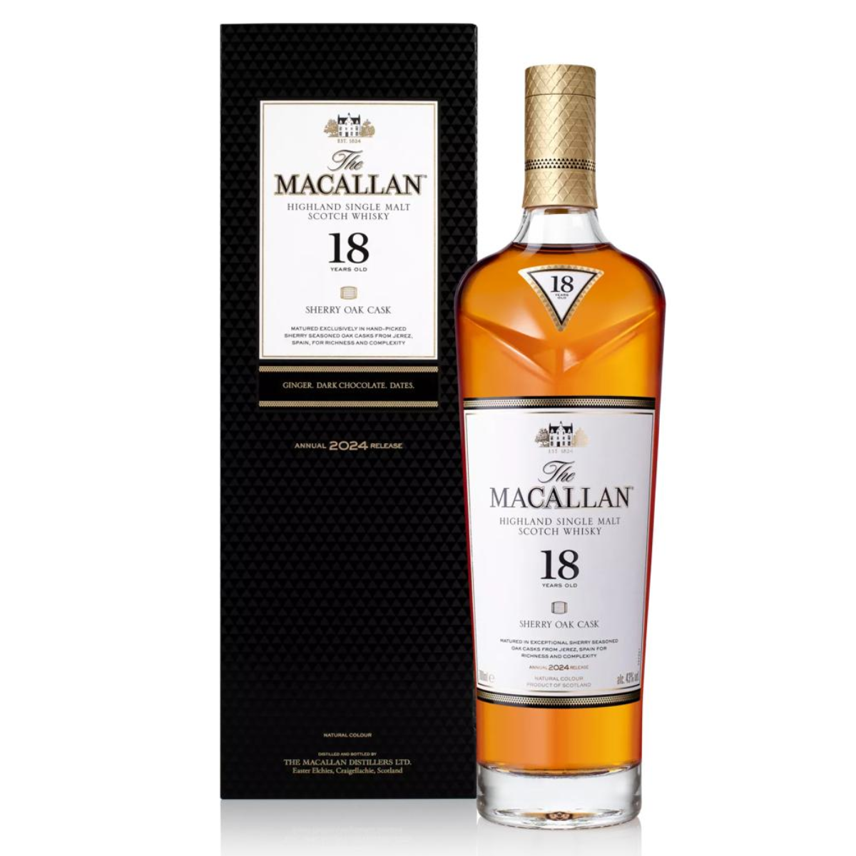 The Macallan Sherry Oak 18 Year Old Highland Single Malt Scotch Whisky (2024 Release)(Gift Box)