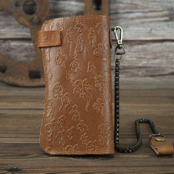 DEEPKEE original nubuck handmade full-grain genuine leather cowhide bag Deepkee Genuine Leather Bifold Wallet Organizer Checkbook Iron Chain #LD052