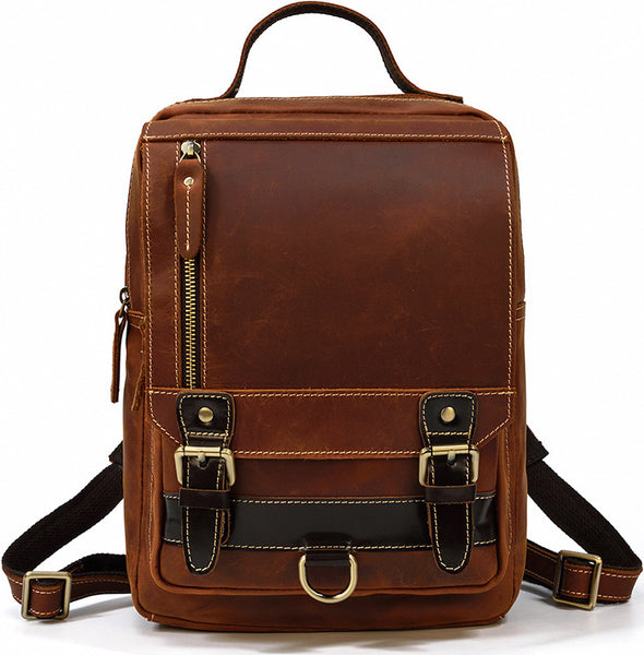 DEEPKEE original nubuck handmade full-grain genuine leather cowhide bag Alfred Leather Satchel Backpack No.1038