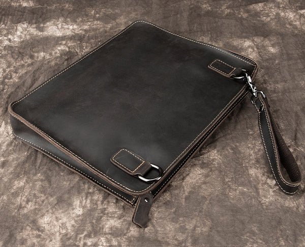 DEEPKEE original nubuck handmade full-grain genuine leather cowhide bag Classy Leather Mens Work Wirstlet Cluch Messenger Bag For Men #100072