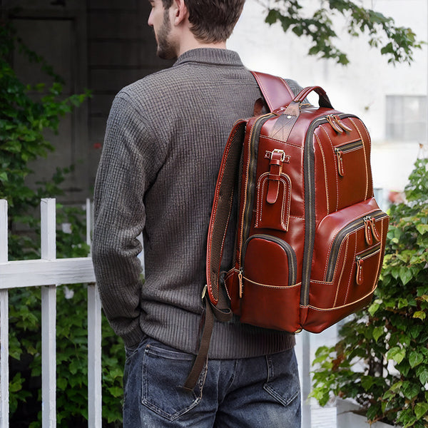 DEEPKEE original nubuck handmade full-grain genuine leather cowhide bag Dwight 18'' Cowhide Laptop Rucksack Backpack No9517