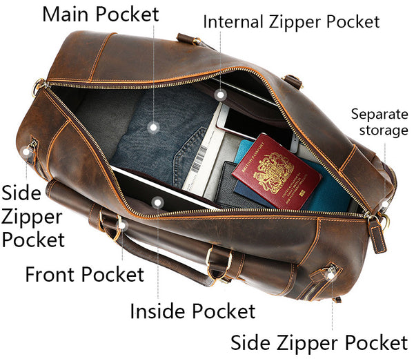 DEEPKEE original nubuck handmade full-grain genuine leather cowhide bag The Borsone Duffel Bag #1125