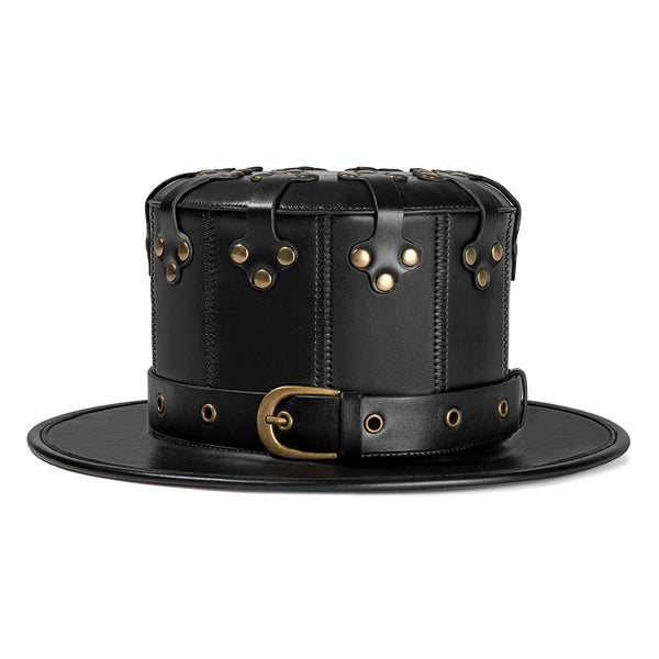 DEEPKEE original nubuck handmade full-grain genuine leather cowhide bag Black Dapper Steampunk Hat #HG144