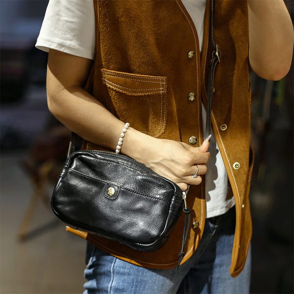 DEEPKEE original nubuck handmade full-grain genuine leather cowhide bag Horsehide washing water summary small square bags #23115