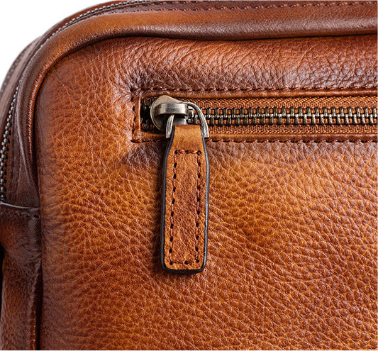 DEEPKEE original nubuck handmade full-grain genuine leather cowhide bag Vegetable Tanned full-grain Leather Crossbody Casual Bag, Hand Colored. 13669