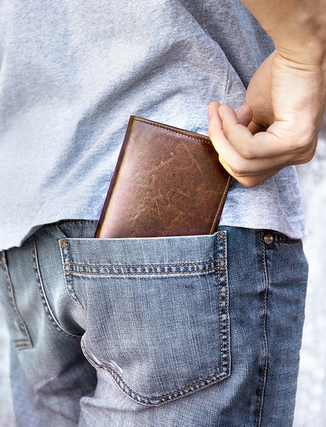 DEEPKEE original nubuck handmade full-grain genuine leather cowhide bag Deepkee Leather Durable Full-grain Cowhide Bifold Wallet #7333