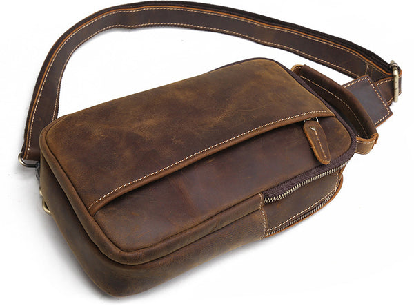 DEEPKEE original nubuck handmade full-grain genuine leather cowhide bag DEEPKEE tan leather crossbody sling bag 9915