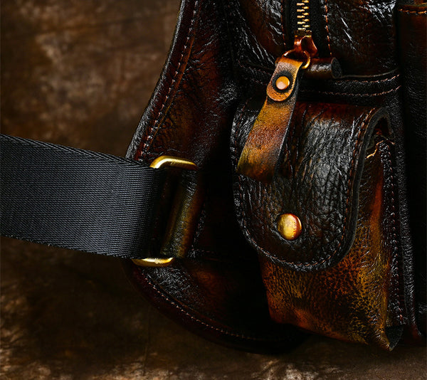 DEEPKEE original nubuck handmade full-grain genuine leather cowhide bag Handiwork Side Belt Bag No.SF903