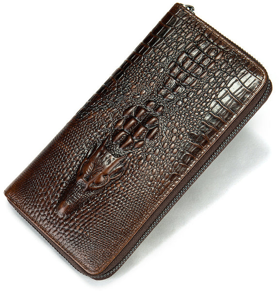 DEEPKEE original nubuck handmade full-grain genuine leather cowhide bag DEEPKEE LEATHER | Crocodile Embossed Leather Wallet NO.1232