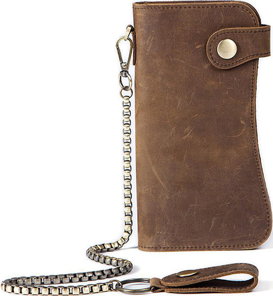 DEEPKEE original nubuck handmade full-grain genuine leather cowhide bag Deepkee Leather Chain Bifold Wallet 8810