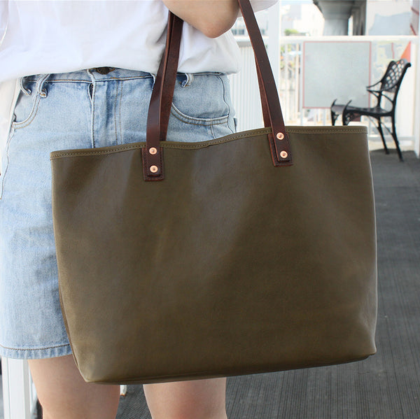 DEEPKEE original nubuck handmade full-grain genuine leather cowhide bag Vegetable Tanned Leather Cowhide Large Capacity Shopping Shoulder Bag KM-5276