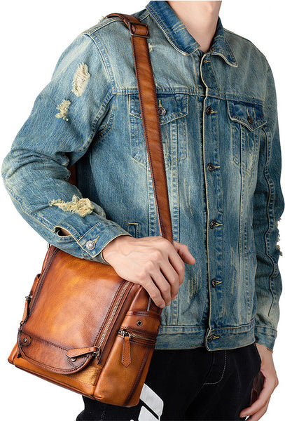 DEEPKEE original nubuck handmade full-grain genuine leather cowhide bag Square Roomy Messenger Bag #13522