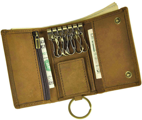 DEEPKEE original nubuck handmade full-grain genuine leather cowhide bag DEEPKEE Handmade Leather Trifold Key Wallet #KZ230