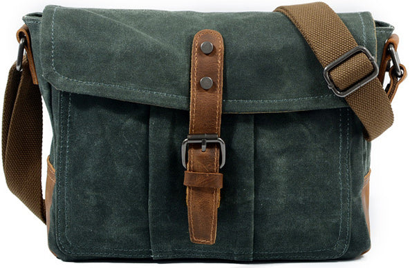 DEEPKEE original nubuck handmade full-grain genuine leather cowhide bag Waxed Canvas Mens Waterproof Side Bag, Courier Bag, Messenger Bag for Men.