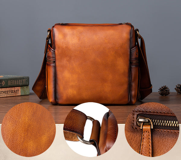 DEEPKEE original nubuck handmade full-grain genuine leather cowhide bag Square Roomy Messenger Bag #13522