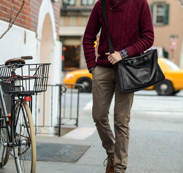 DEEPKEE original nubuck handmade full-grain genuine leather cowhide bag With Braided Edges, Leather Briefcase #SE9203_5