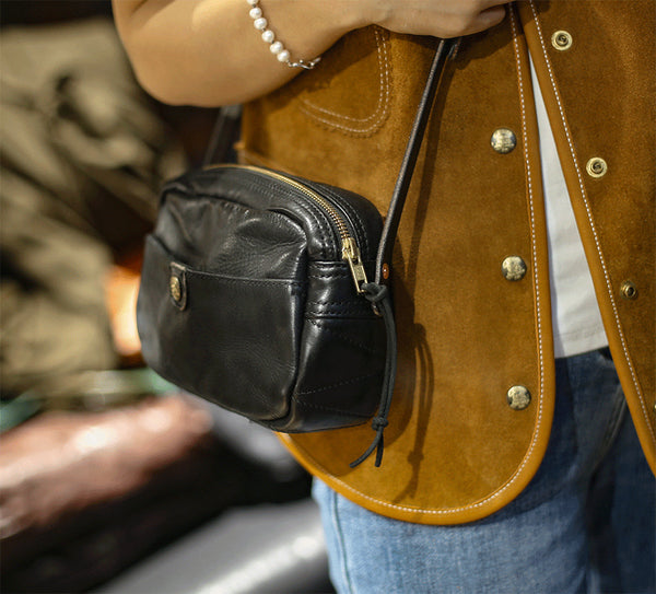 DEEPKEE original nubuck handmade full-grain genuine leather cowhide bag Horsehide washing water summary small square bags #23115