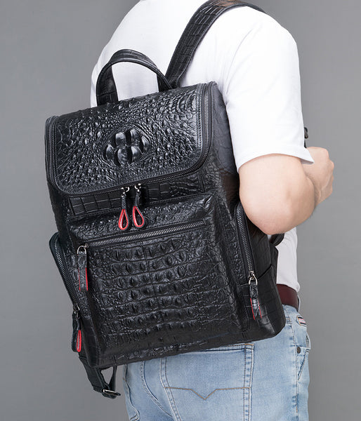 DEEPKEE original nubuck handmade full-grain genuine leather cowhide bag DEEPKEE real LEATHER Crocodile Design Style Cowhide Backpack #1269