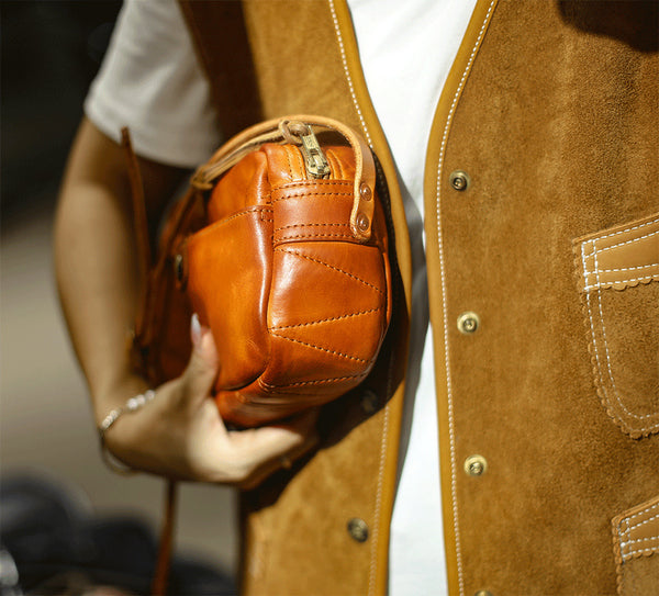 DEEPKEE original nubuck handmade full-grain genuine leather cowhide bag Horsehide washing water summary small square bags #23115