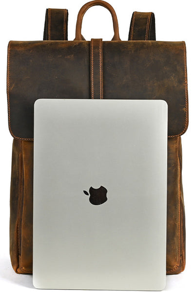 DEEPKEE original nubuck handmade full-grain genuine leather cowhide bag Travel Rucksack School Backpack No1811