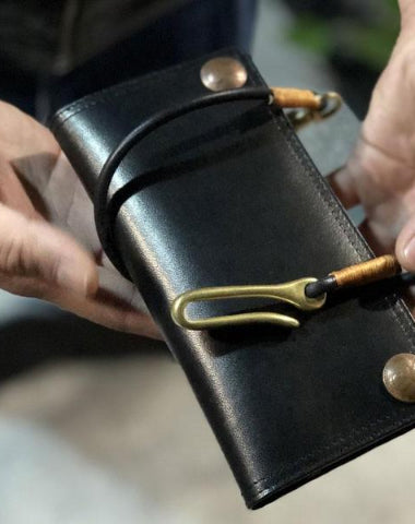 HANDMADE LEATHER MENS COOL LONG LEATHER WALLET BIKER WALLET CLUTCH WALLET FOR MEN