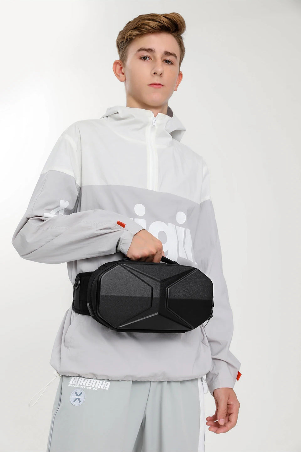 DEEPKEE original nubuck handmade full-grain genuine leather cowhide bag Sling Bag Hard Shell Crossbody Bag Waterproof Short Trip USB Charging Port Teenage 10L No.9509