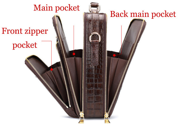 DEEPKEE original nubuck handmade full-grain genuine leather cowhide bag Handmade Leather Men's shoulder bag light luxury crocodile leather men's bag #1075