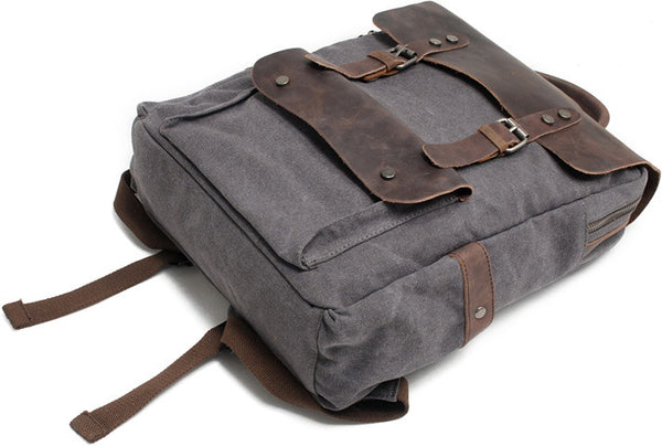 DEEPKEE original nubuck handmade full-grain genuine leather cowhide bag Vintage Waxed Canvas Backpack, Waterproof Rucksack # 8064K_1