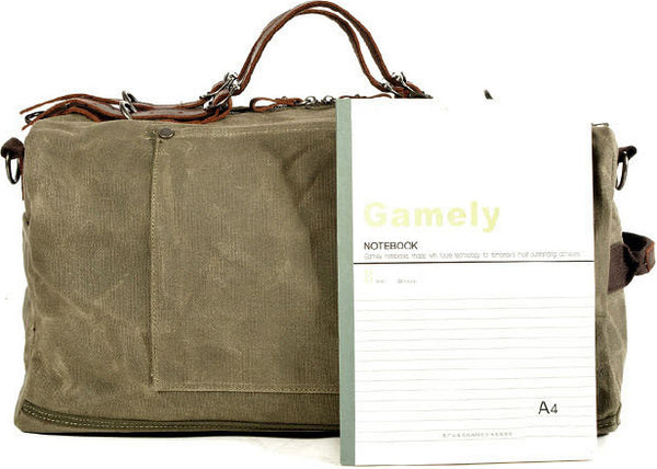 DEEPKEE original nubuck handmade full-grain genuine leather cowhide bag American military style distressed thick waxed canvas with solid craftsmanship Duffle bag #9518