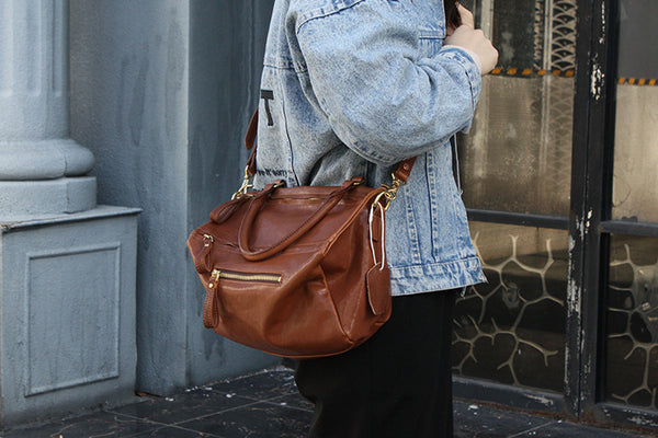 DEEPKEE original nubuck handmade full-grain genuine leather cowhide bag Crystal Vegetable Tanned Cowhide Pandora Box Biker Bag KM-23713