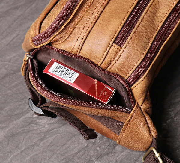 DEEPKEE original nubuck handmade full-grain genuine leather cowhide bag Fanny Packs Chest Bag No.201