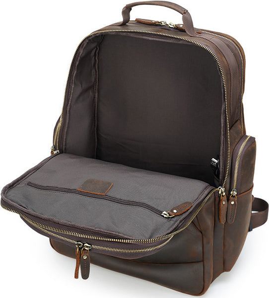 DEEPKEE original nubuck handmade full-grain genuine leather cowhide bag Deepkee Full-grain Leather Large Capacity Travel Cowhide Backpack #3709