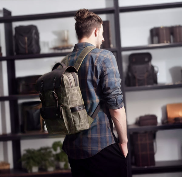 DEEPKEE original nubuck handmade full-grain genuine leather cowhide bag DEEPKEE Bradford Hogsback Travel Backpack #8064K-LA