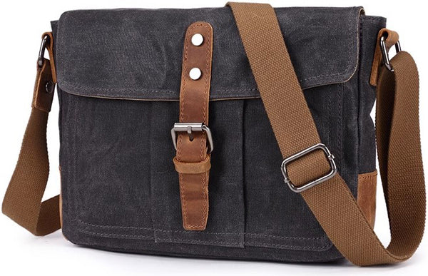 DEEPKEE original nubuck handmade full-grain genuine leather cowhide bag Waxed Canvas Mens Waterproof Side Bag, Courier Bag, Messenger Bag for Men.