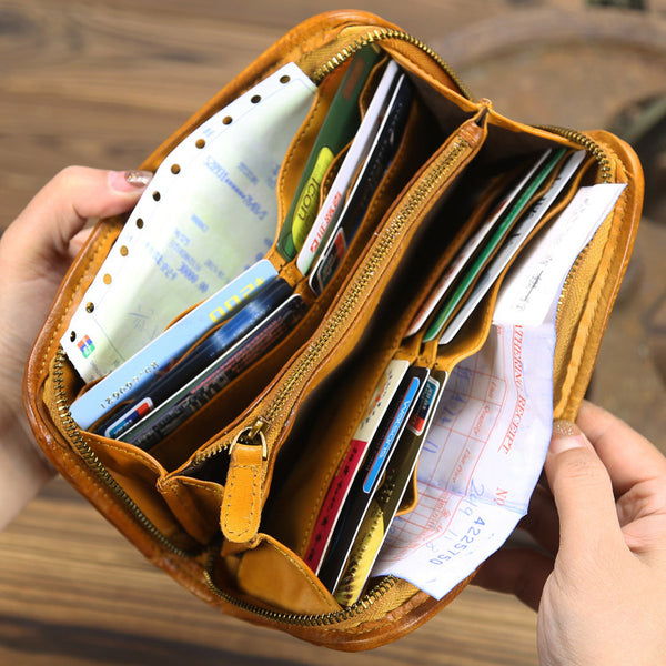 DEEPKEE original nubuck handmade full-grain genuine leather cowhide bag Handmade Leather Mens Long Chain Wallet Bifold Biker Wallet Zipper Clutch Wallet for Men #SG012