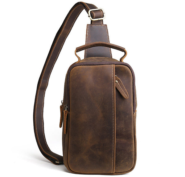 DEEPKEE original nubuck handmade full-grain genuine leather cowhide bag DEEPKEE tan leather crossbody sling bag 9915