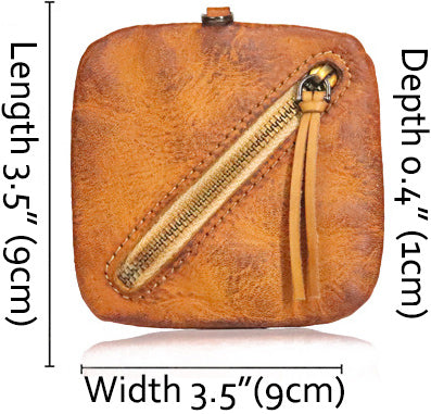 DEEPKEE original nubuck handmade full-grain genuine leather cowhide bag Cowhide vegetable tanned leather simple compact zipper coin purse organizer #SG123