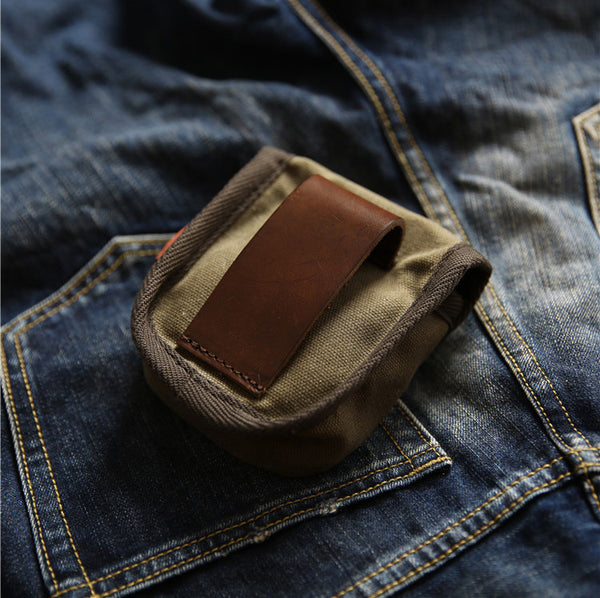 DEEPKEE original nubuck handmade full-grain genuine leather cowhide bag Retro waxed canvas mini storage bag(Cigarette Case) #FR603