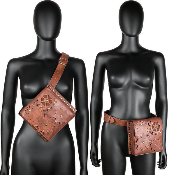 DEEPKEE original nubuck handmade full-grain genuine leather cowhide bag Steampunk PU Leathers Gothic Fanny Waist Leg Bag Women Girl #G039B