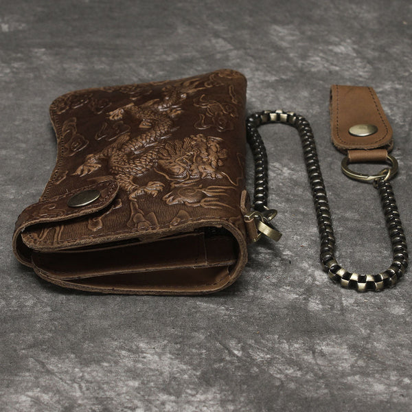 DEEPKEE original nubuck handmade full-grain genuine leather cowhide bag Deepkee Genuine Leather Bifold Wallet Organizer Checkbook Iron Chain #LD052