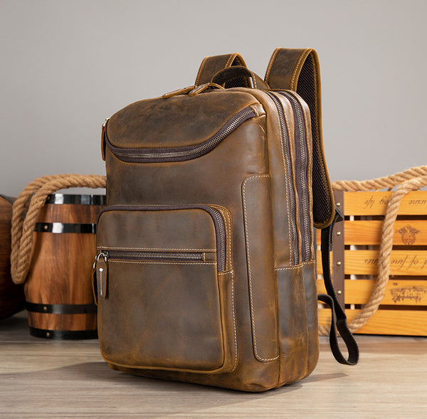 DEEPKEE original nubuck handmade full-grain genuine leather cowhide bag Leather Satchel Backpack #1430