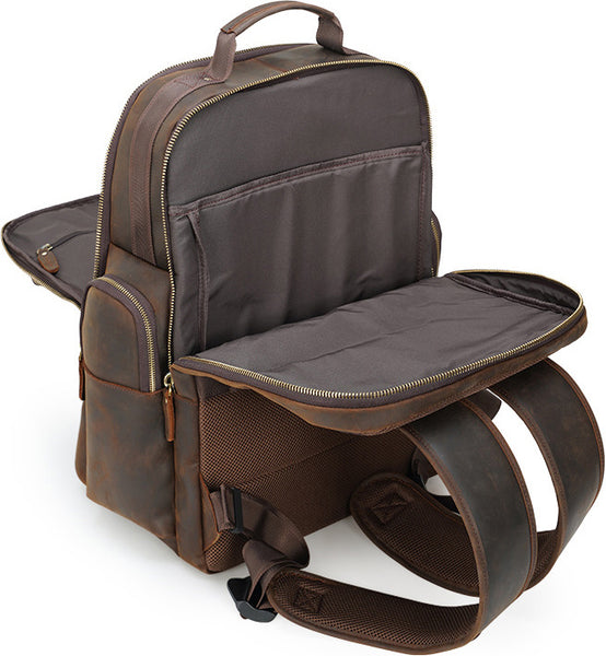 DEEPKEE original nubuck handmade full-grain genuine leather cowhide bag Deepkee Full-grain Leather Large Capacity Travel Cowhide Backpack #3709