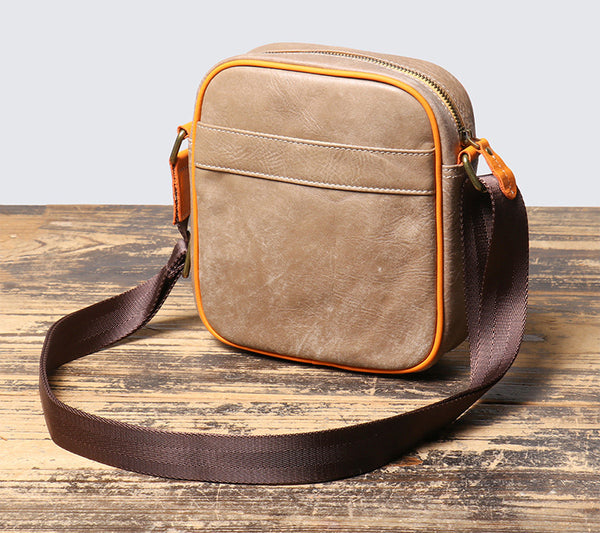 DEEPKEE original nubuck handmade full-grain genuine leather cowhide bag The Two Tone Satchel Bag #1775
