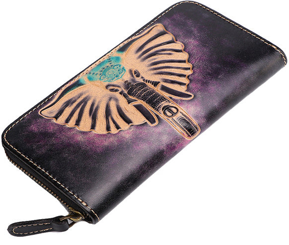 DEEPKEE original nubuck handmade full-grain genuine leather cowhide bag Tooled Ganesha Elephant God Handmade Leather Wallets #201123