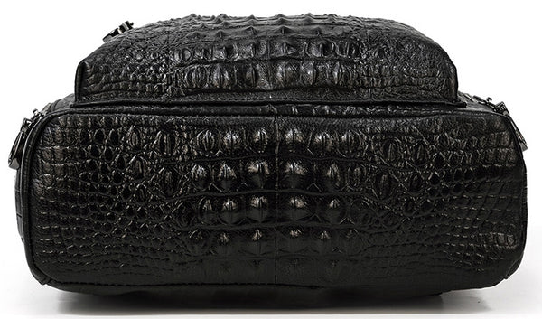 DEEPKEE original nubuck handmade full-grain genuine leather cowhide bag Black Crocodile Pattern Leather Men's 14 inches Travel College Backpack For Men #6070