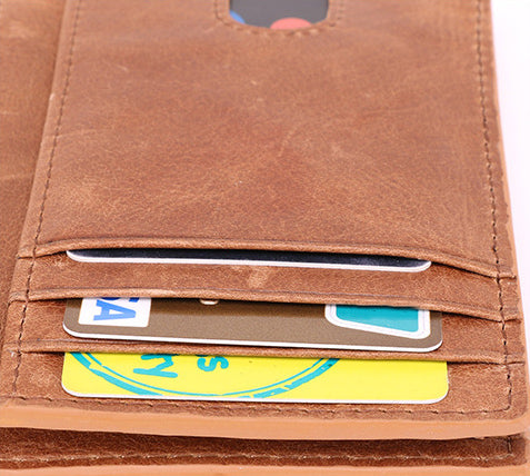 DEEPKEE original nubuck handmade full-grain genuine leather cowhide bag Leather Anti-Magnetic Card Holder #K053